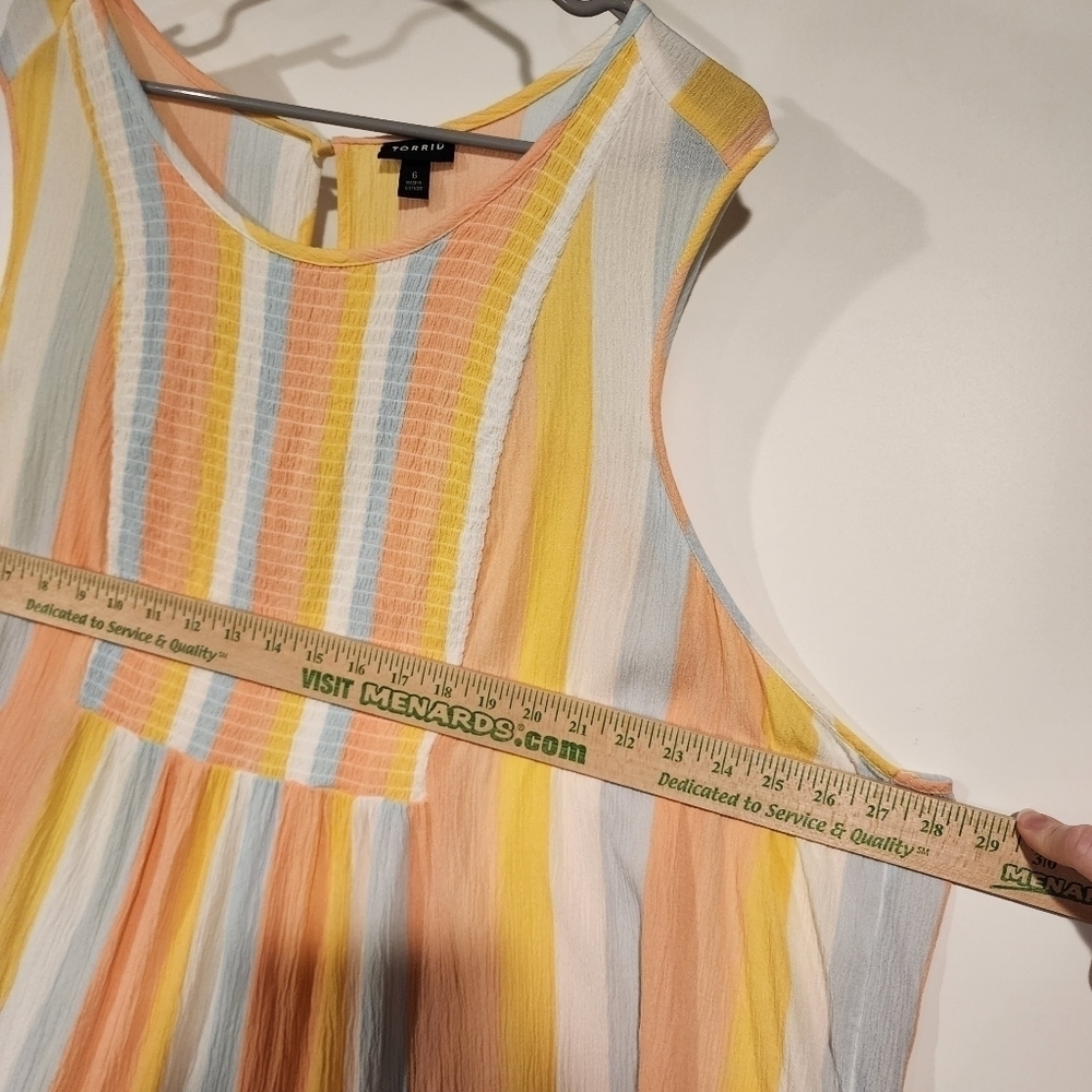 Torrid Multi Pastel Rainbow Striped Gauze Smocked Tank Top Lightweight Breezy 6X - Picture 11 of 13